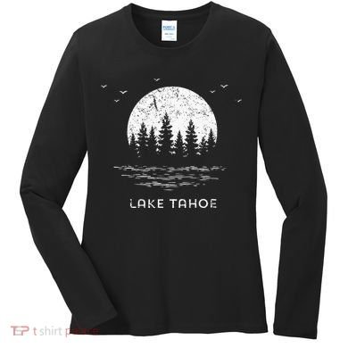 Lake Tahoe Californianevada Mountain Resort Moon Trees Women's Long Sleeve Shirt