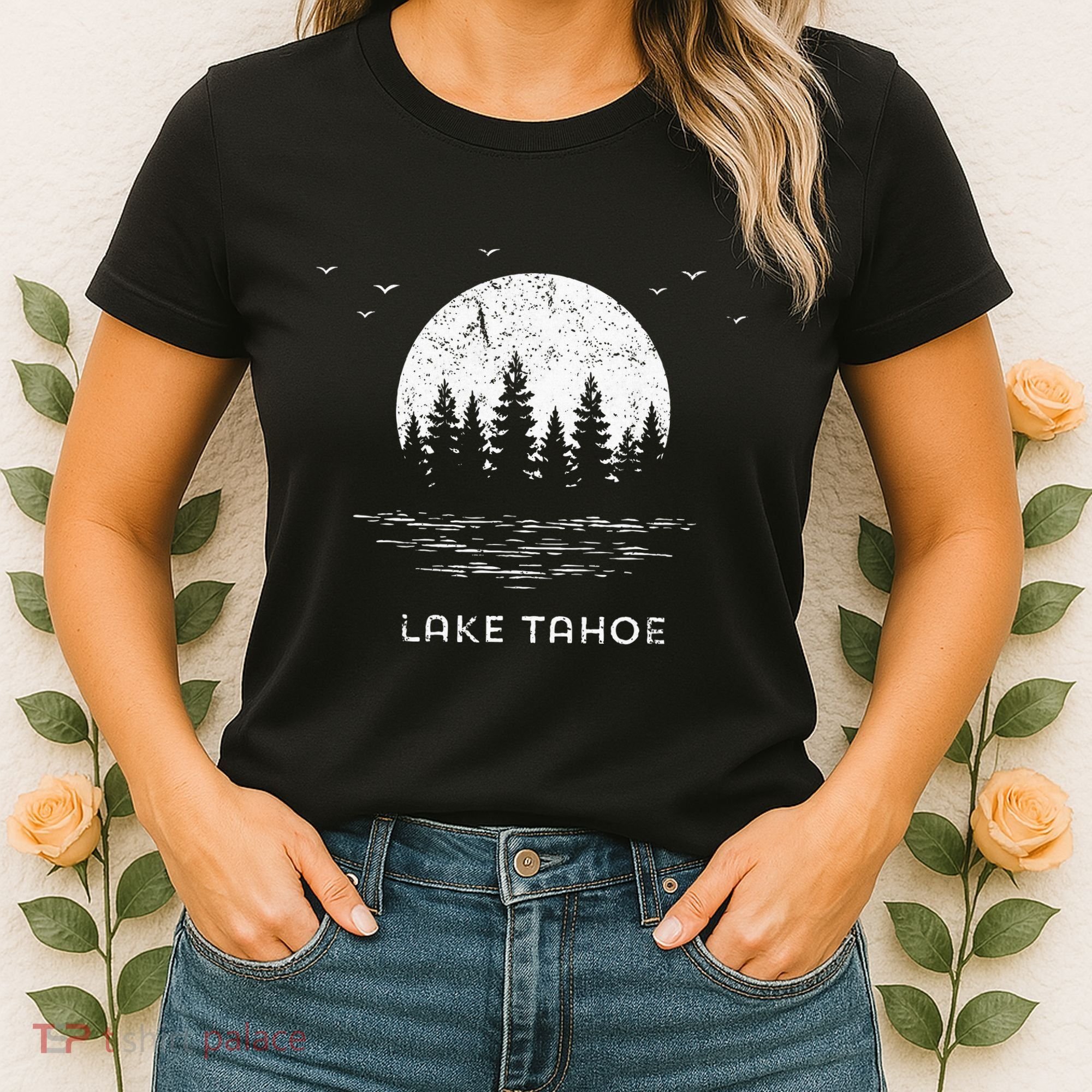 Lake Tahoe Californianevada Mountain Resort Moon Trees Women's T-Shirt