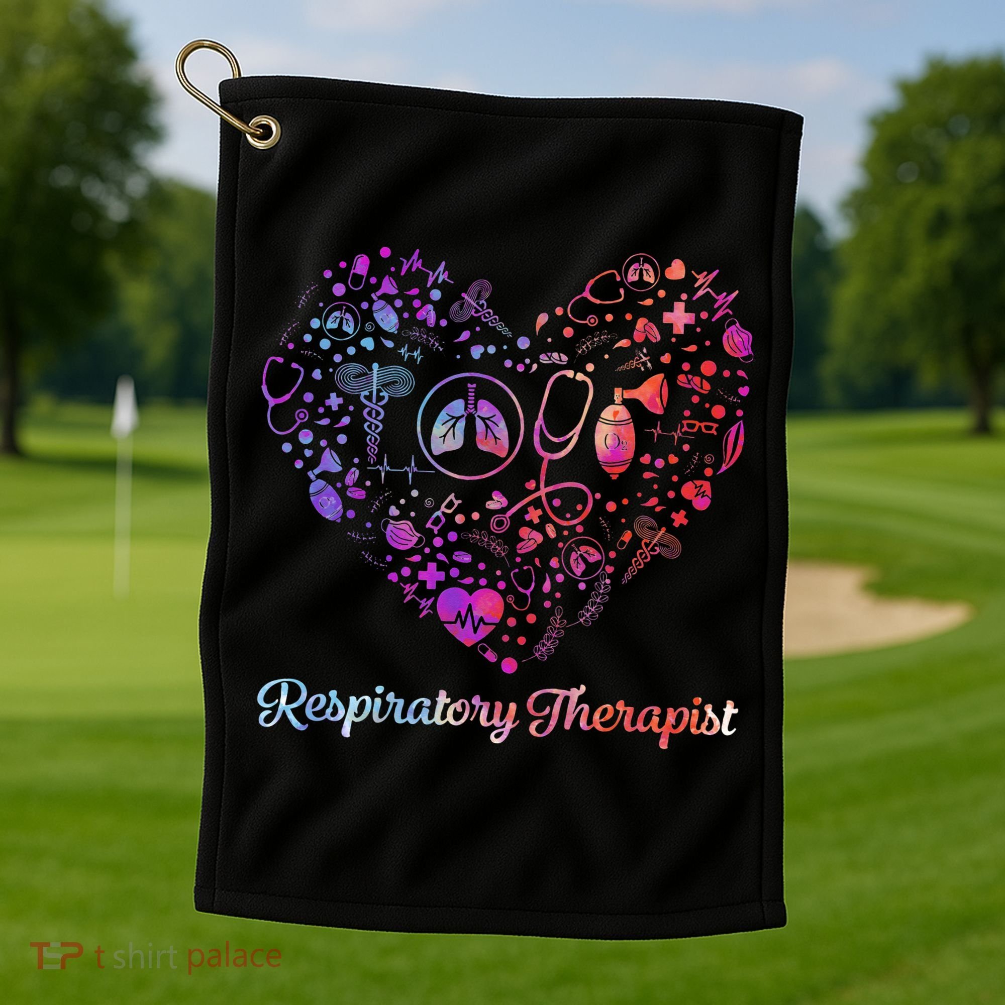 LOVE Tie Dye Heart Respiratory Therapist RT Nurse Nursing Golf Towel