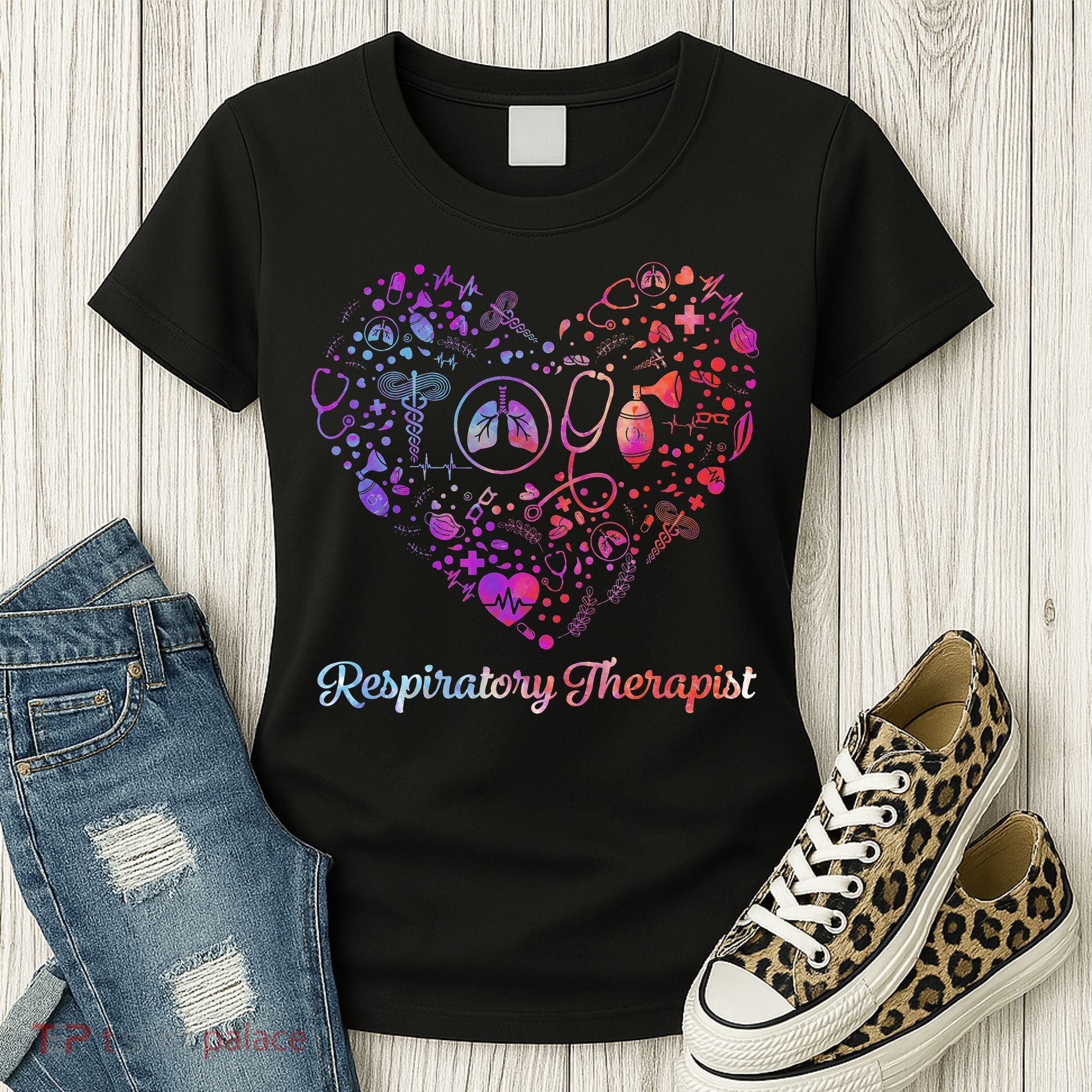 LOVE Tie Dye Heart Respiratory Therapist RT Nurse Nursing Women's T-Shirt