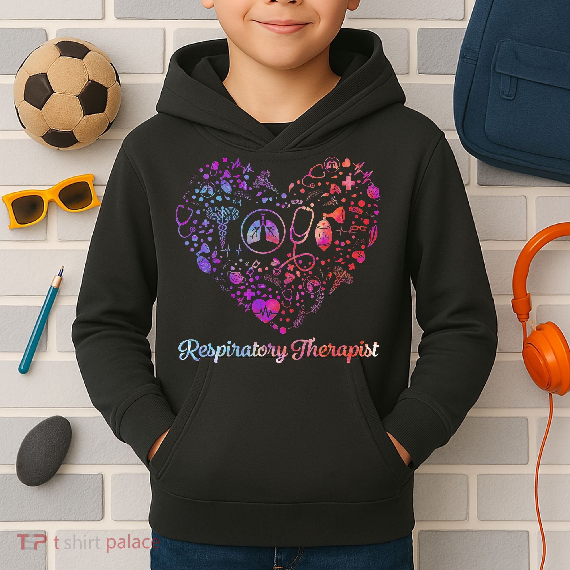 LOVE Tie Dye Heart Respiratory Therapist RT Nurse Nursing Kids Hoodie