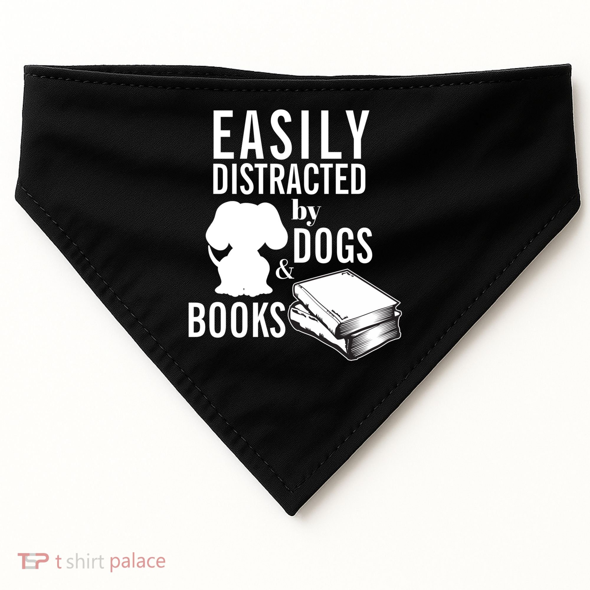 Library Themed Easily Distracted By Books And Dogs Gift USA-Made Doggie Bandana