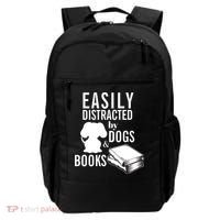 Library Themed Easily Distracted By Books And Dogs Gift Backpack thumb 0