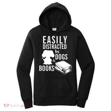 Library Themed Easily Distracted By Books And Dogs Gift Women's Hoodie
