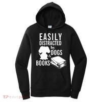 Library Themed Easily Distracted By Books And Dogs Gift Women's Hoodie thumb 0