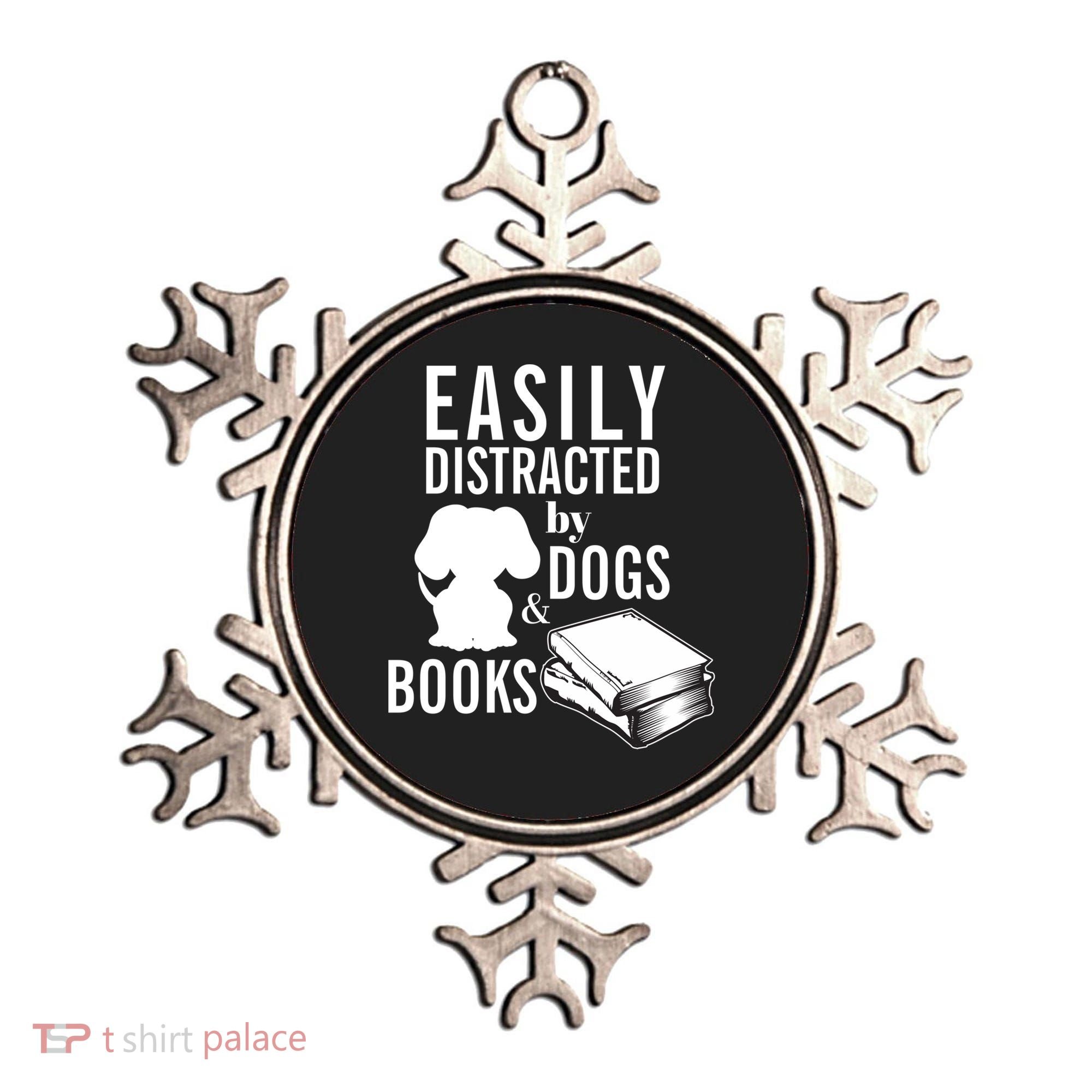 Library Themed Easily Distracted By Books And Dogs Gift Ornament