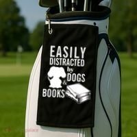 Library Themed Easily Distracted By Books And Dogs Gift Golf Towel thumb 2