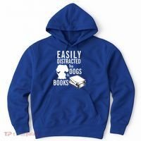 Library Themed Easily Distracted By Books And Dogs Gift Hoodie thumb 0