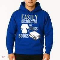 Library Themed Easily Distracted By Books And Dogs Gift Hoodie thumb 2