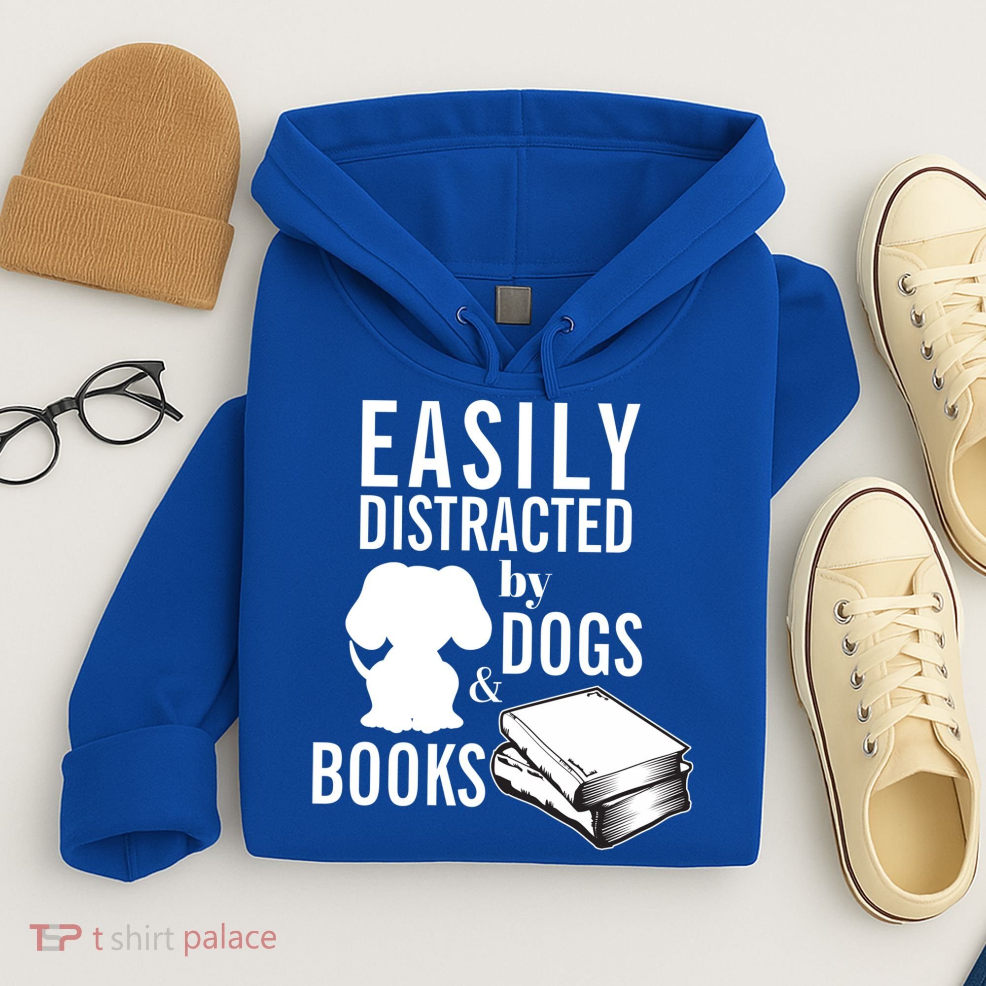 Library Themed Easily Distracted By Books And Dogs Gift Hoodie