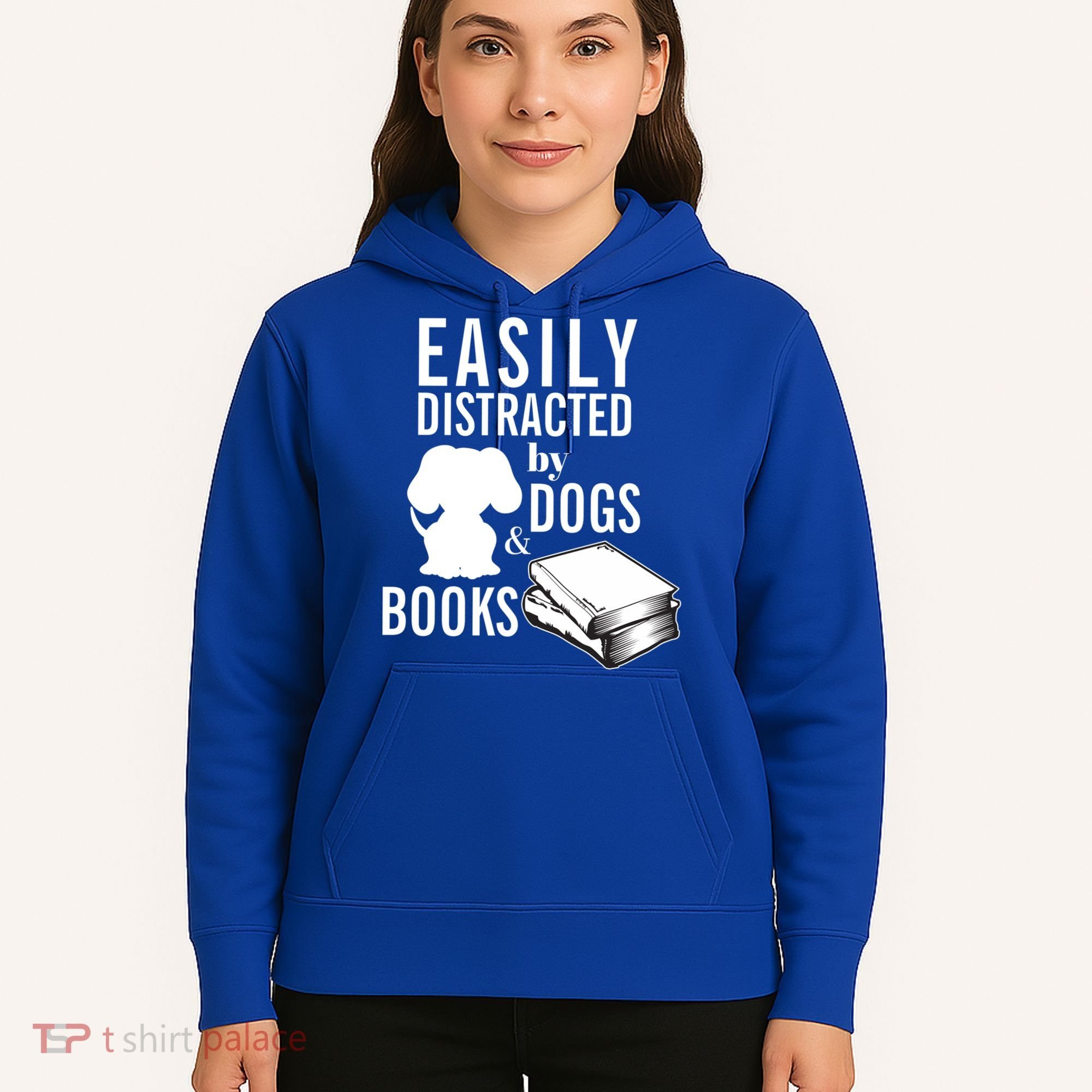 Library Themed Easily Distracted By Books And Dogs Gift Hoodie