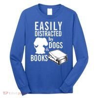 Library Themed Easily Distracted By Books And Dogs Gift Long Sleeve Shirt thumb 0