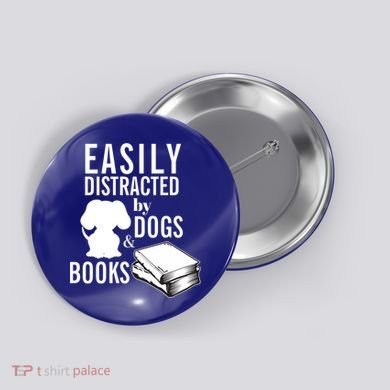Library Themed Easily Distracted By Books And Dogs Gift Button