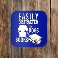 Library Themed Easily Distracted By Books And Dogs Gift Coaster thumb 0