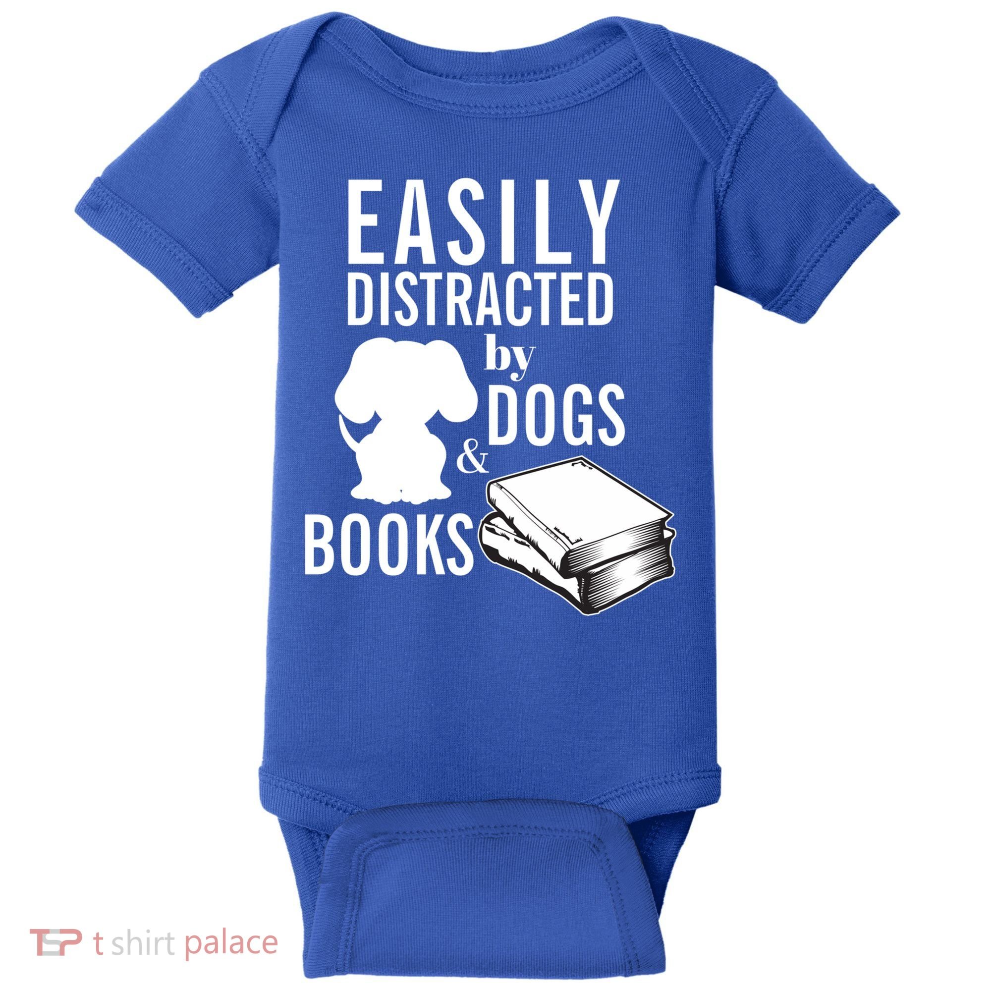 Library Themed Easily Distracted By Books And Dogs Gift Baby Bodysuit
