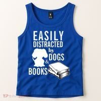 Library Themed Easily Distracted By Books And Dogs Gift Tank Top thumb 2