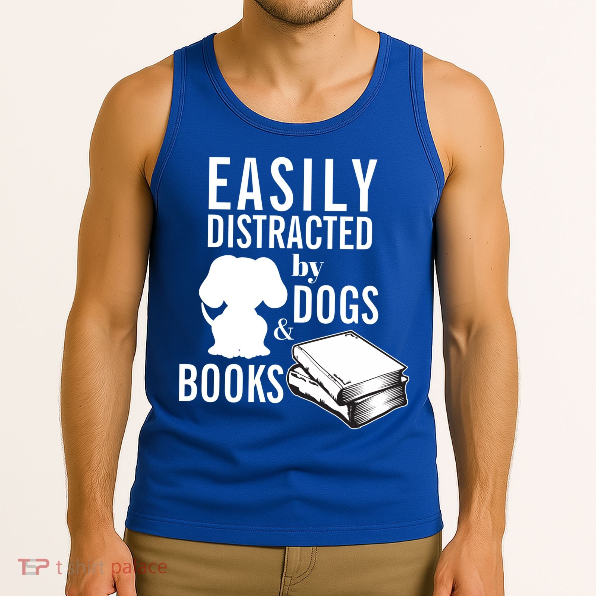 Library Themed Easily Distracted By Books And Dogs Gift Tank Top