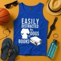 Library Themed Easily Distracted By Books And Dogs Gift Tank Top thumb 4