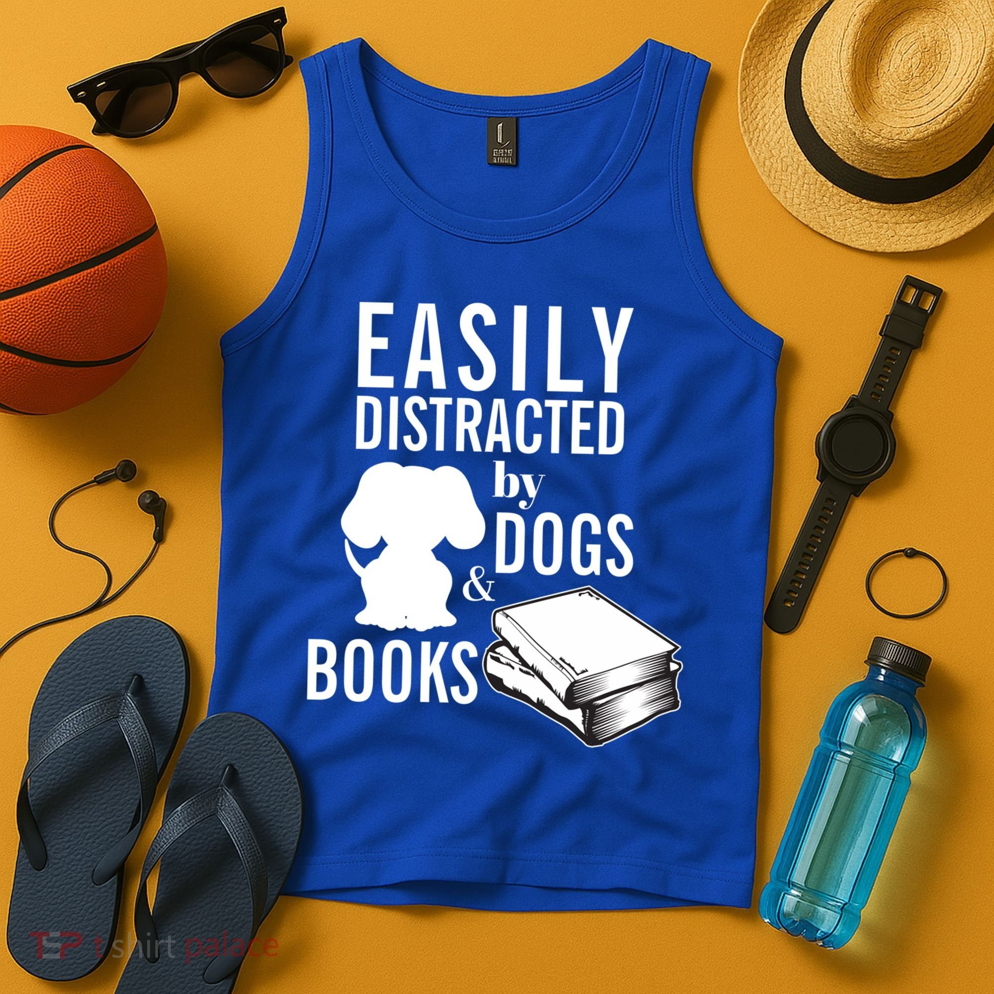 Library Themed Easily Distracted By Books And Dogs Gift Tank Top