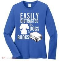 Library Themed Easily Distracted By Books And Dogs Gift Women's Long Sleeve Shirt thumb 0