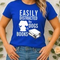Library Themed Easily Distracted By Books And Dogs Gift Women's T-Shirt thumb 2