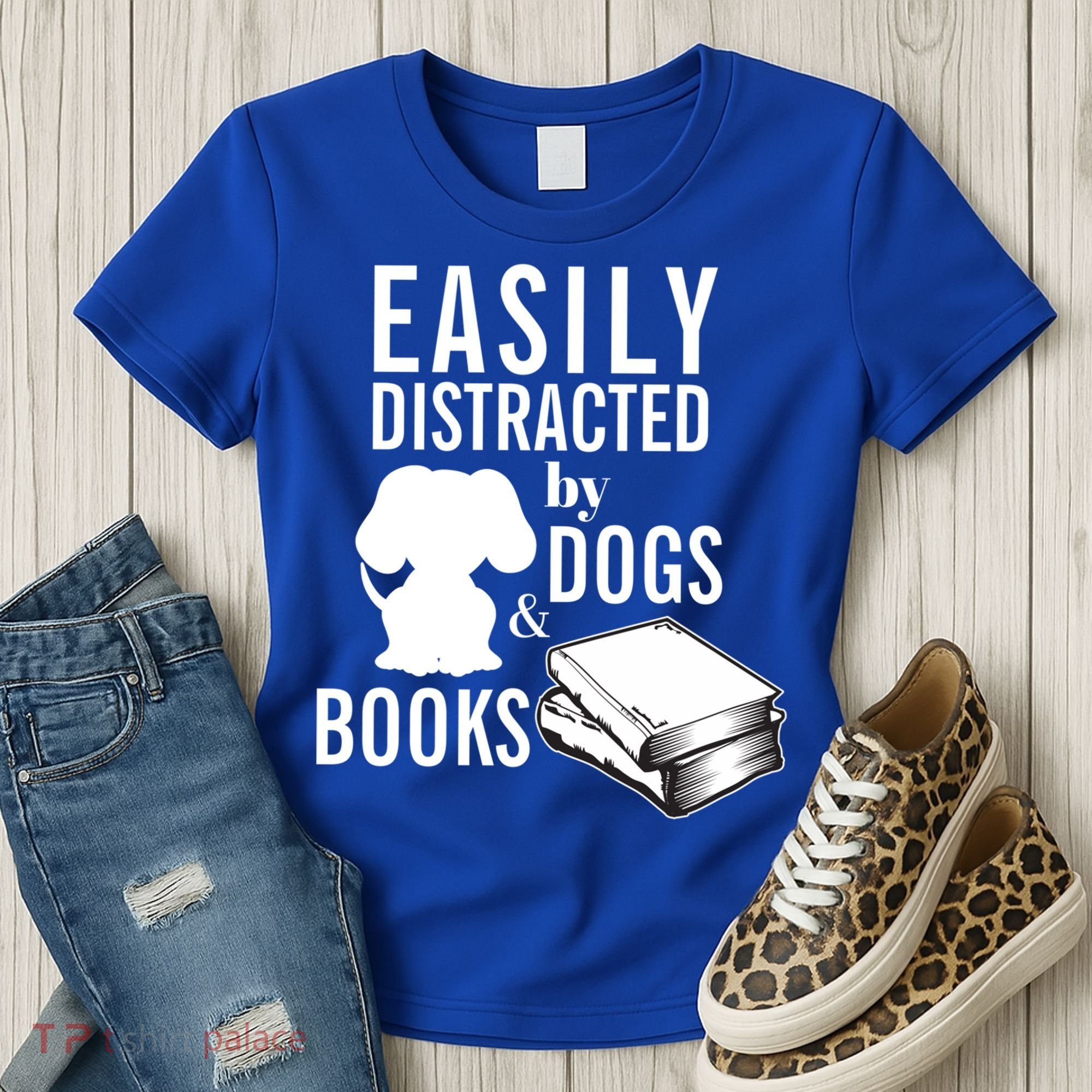 Library Themed Easily Distracted By Books And Dogs Gift Women's T-Shirt