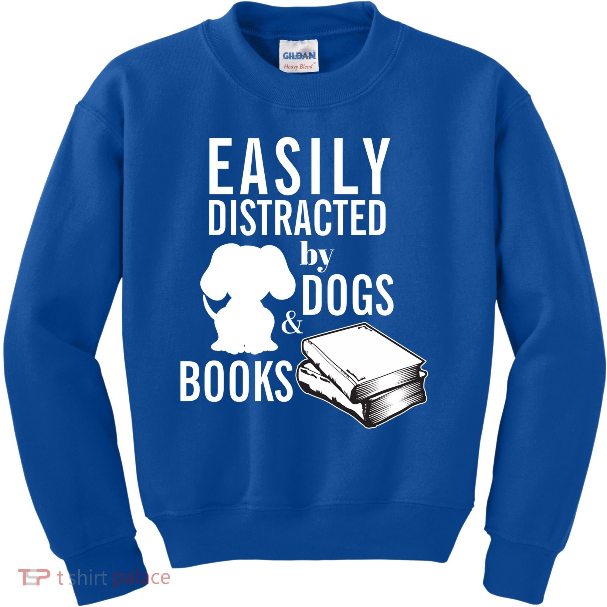Library Themed Easily Distracted By Books And Dogs Gift Kids Sweatshirt
