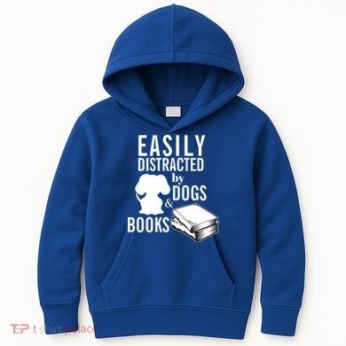 Library Themed Easily Distracted By Books And Dogs Gift Kids Hoodie