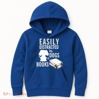 Library Themed Easily Distracted By Books And Dogs Gift Kids Hoodie thumb 0