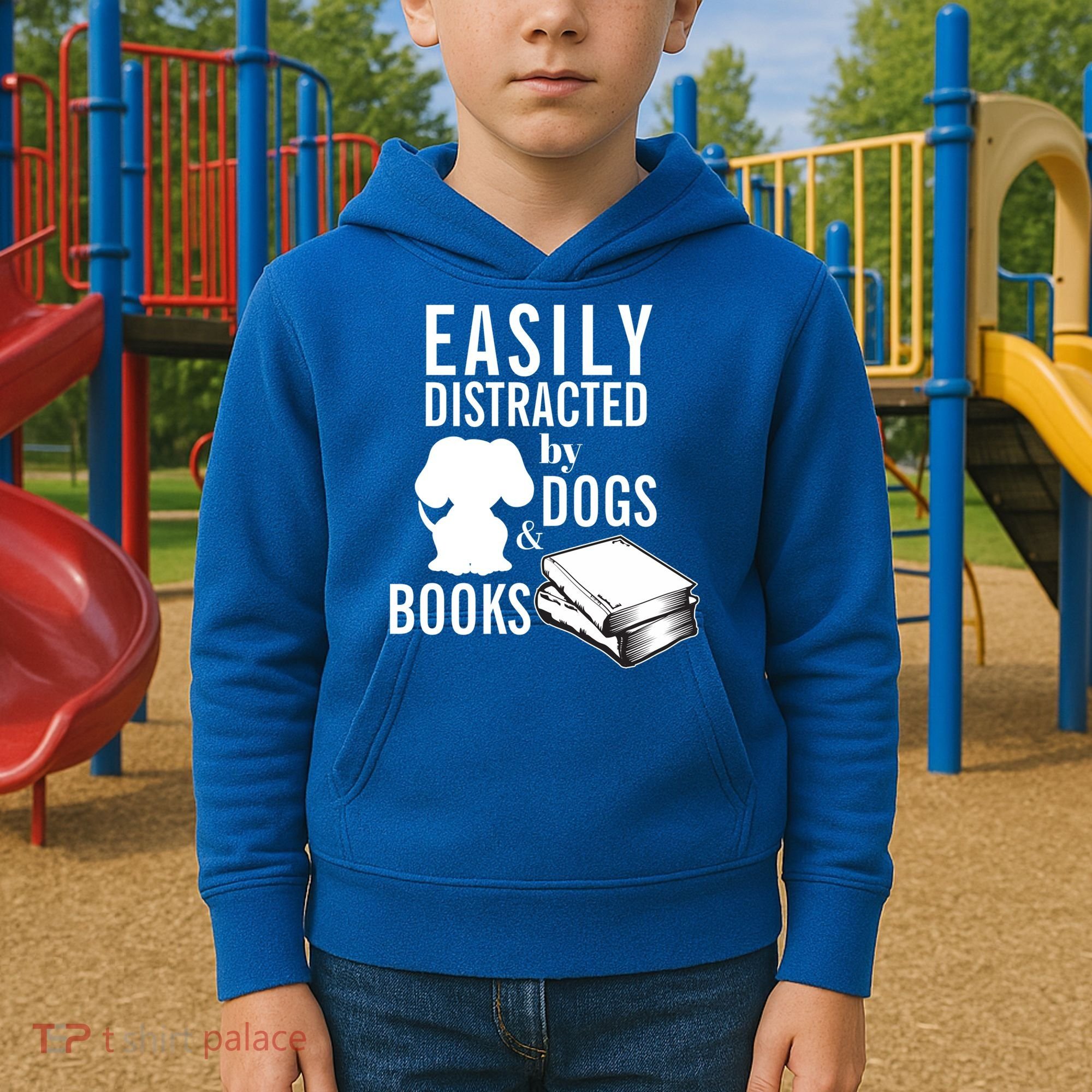 Library Themed Easily Distracted By Books And Dogs Gift Kids Hoodie