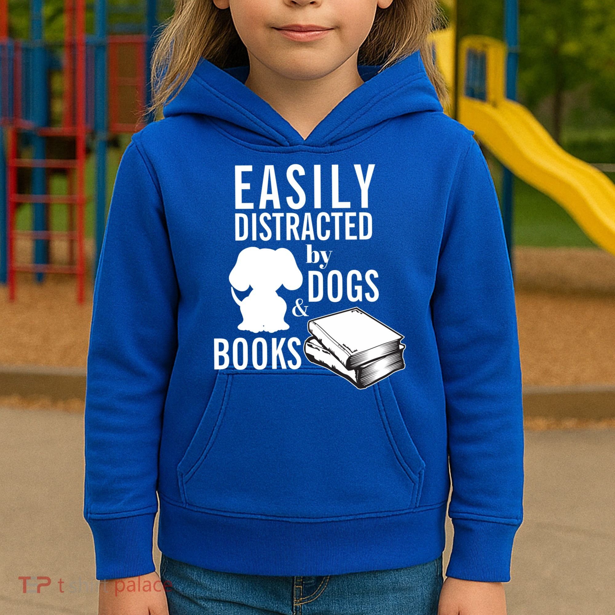 Library Themed Easily Distracted By Books And Dogs Gift Kids Hoodie