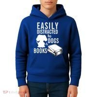 Library Themed Easily Distracted By Books And Dogs Gift Kids Hoodie thumb 4