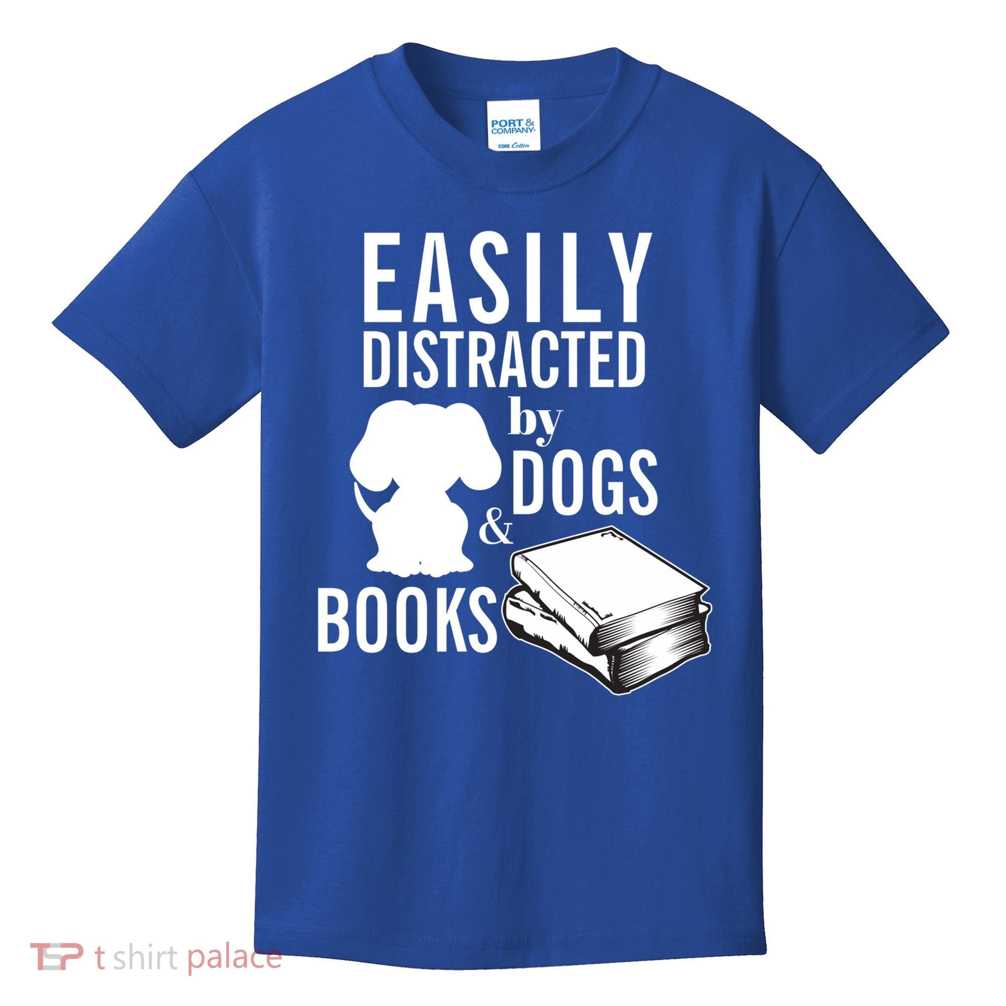 Library Themed Easily Distracted By Books And Dogs Gift Kids T-Shirt
