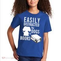 Library Themed Easily Distracted By Books And Dogs Gift Kids T-Shirt thumb 2