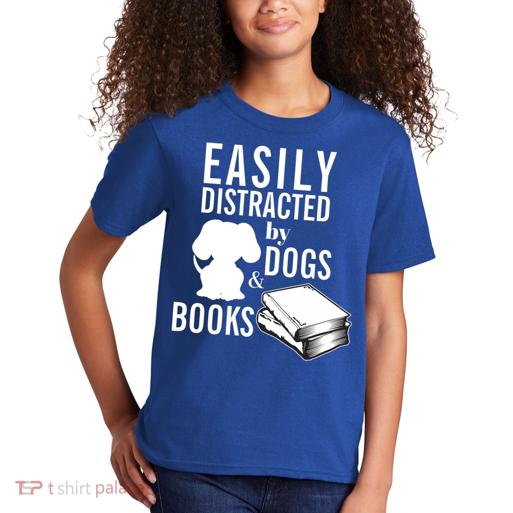 Library Themed Easily Distracted By Books And Dogs Gift Kids T-Shirt