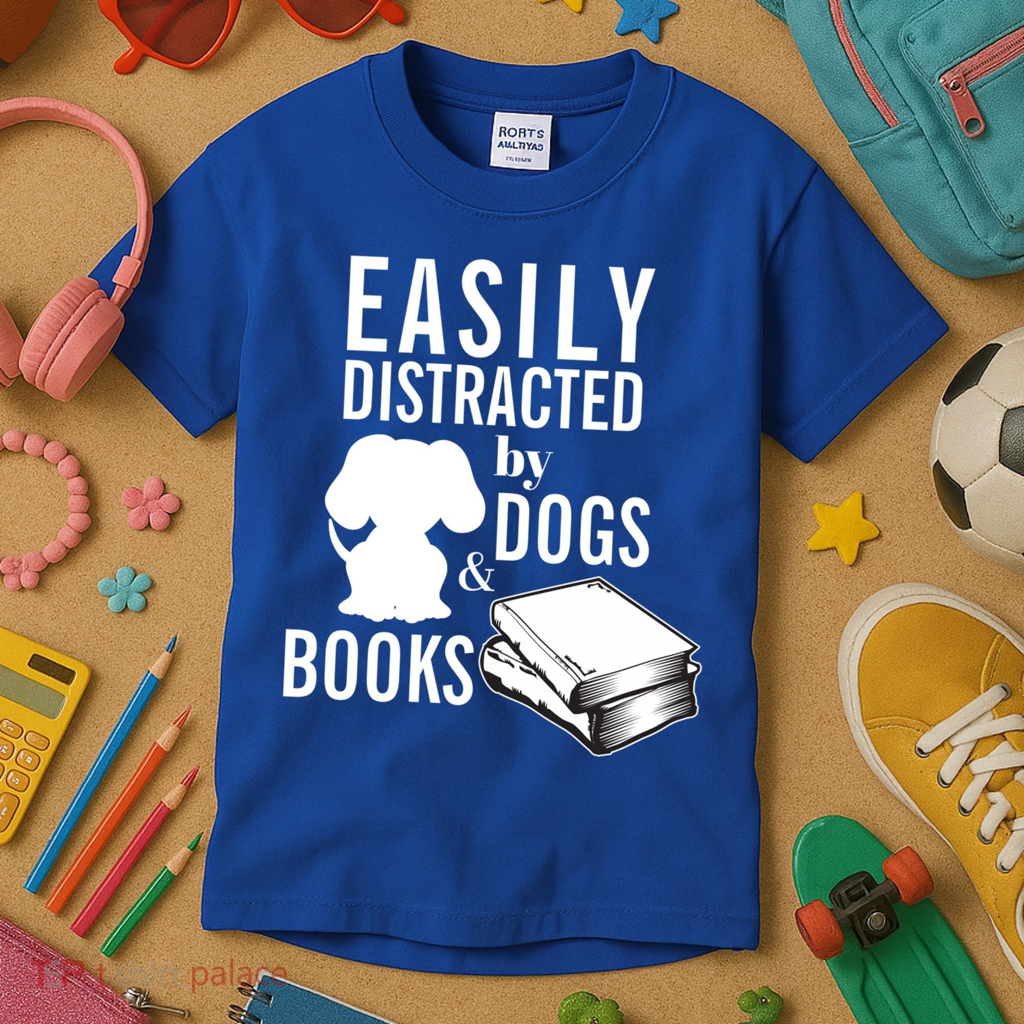 Library Themed Easily Distracted By Books And Dogs Gift Kids T-Shirt