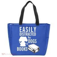 Library Themed Easily Distracted By Books And Dogs Gift Tote Bag thumb 0