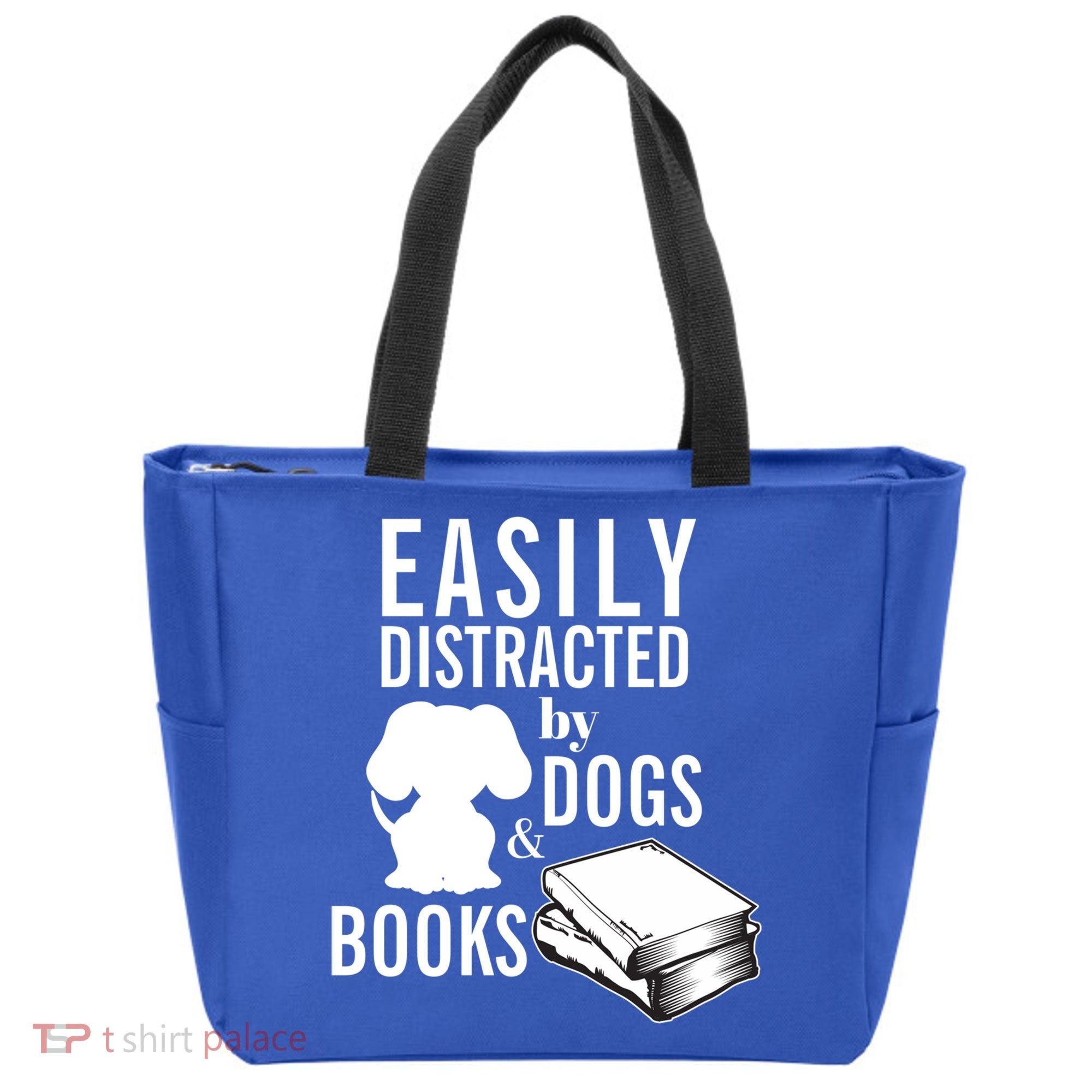 Library Themed Easily Distracted By Books And Dogs Gift Tote Bag