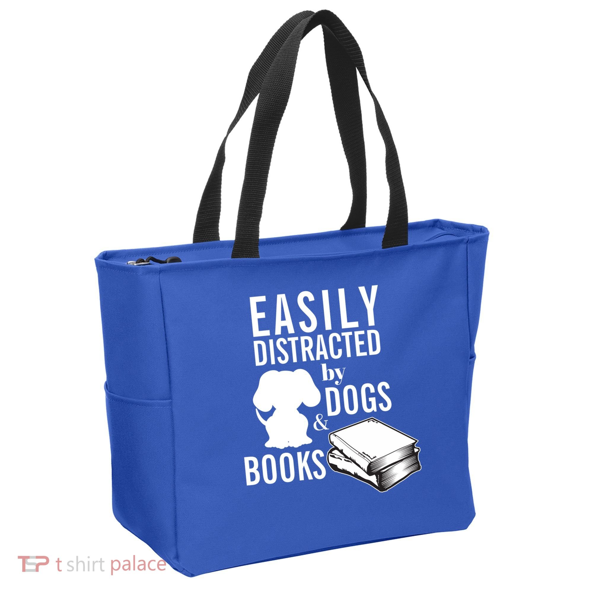 Library Themed Easily Distracted By Books And Dogs Gift Tote Bag