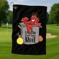 Let The Good Times Boil Funny Crawfish Boil Mardi Gras Cajun Golf Towel thumb 1
