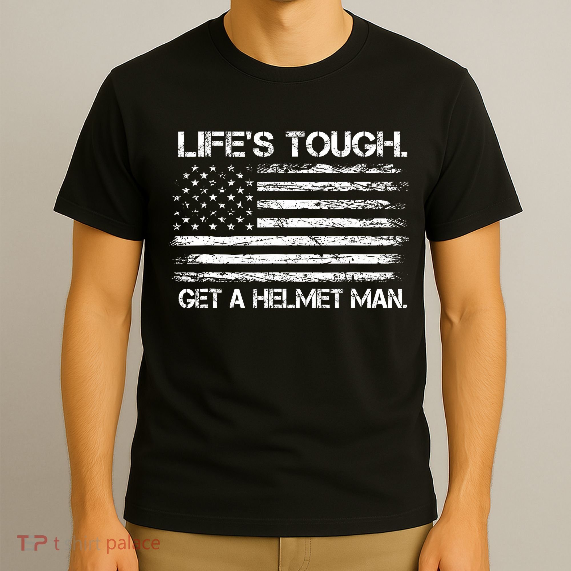 LifeS Tough Get A Helmet Man Vintage Usa Flag T-Shirt