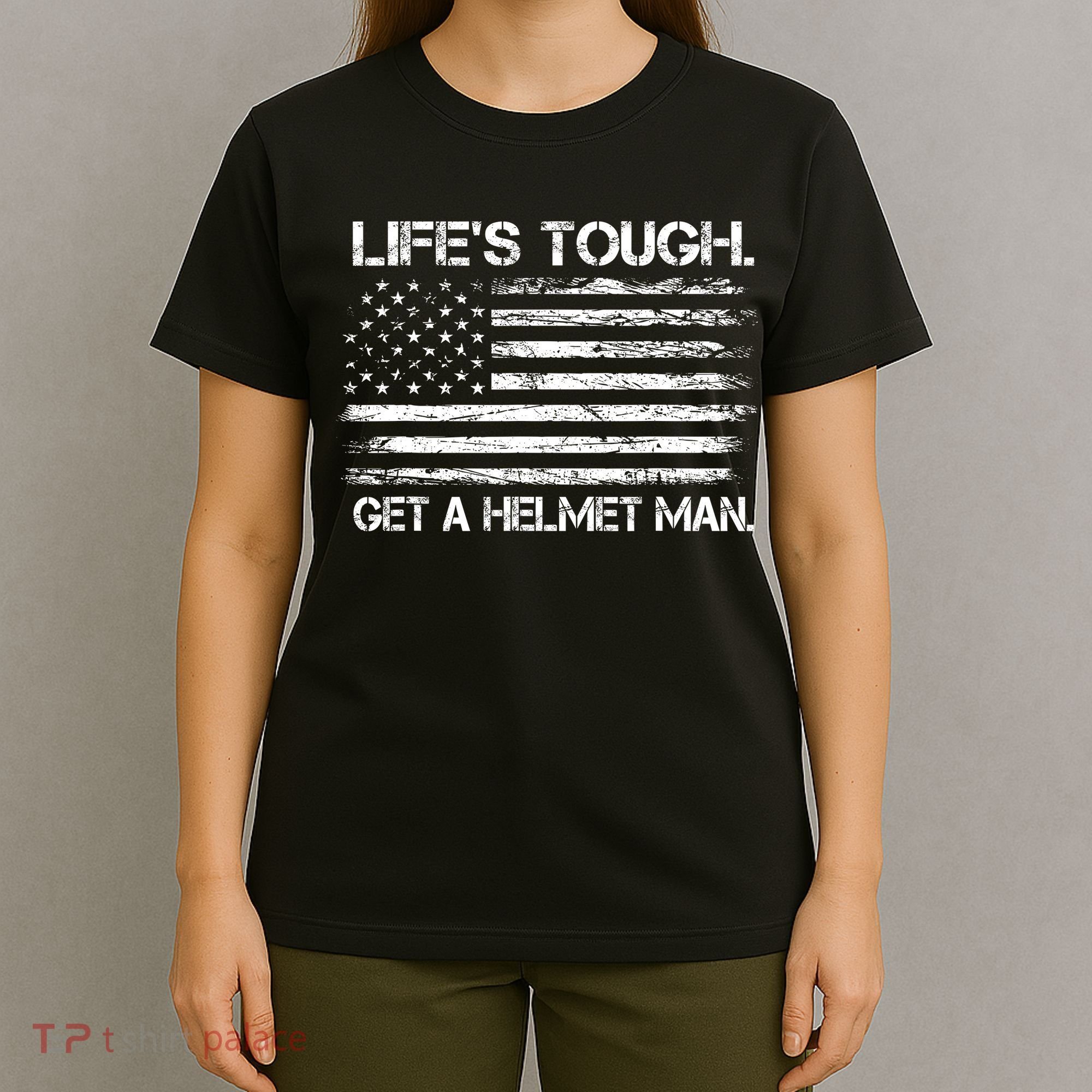 LifeS Tough Get A Helmet Man Vintage Usa Flag T-Shirt