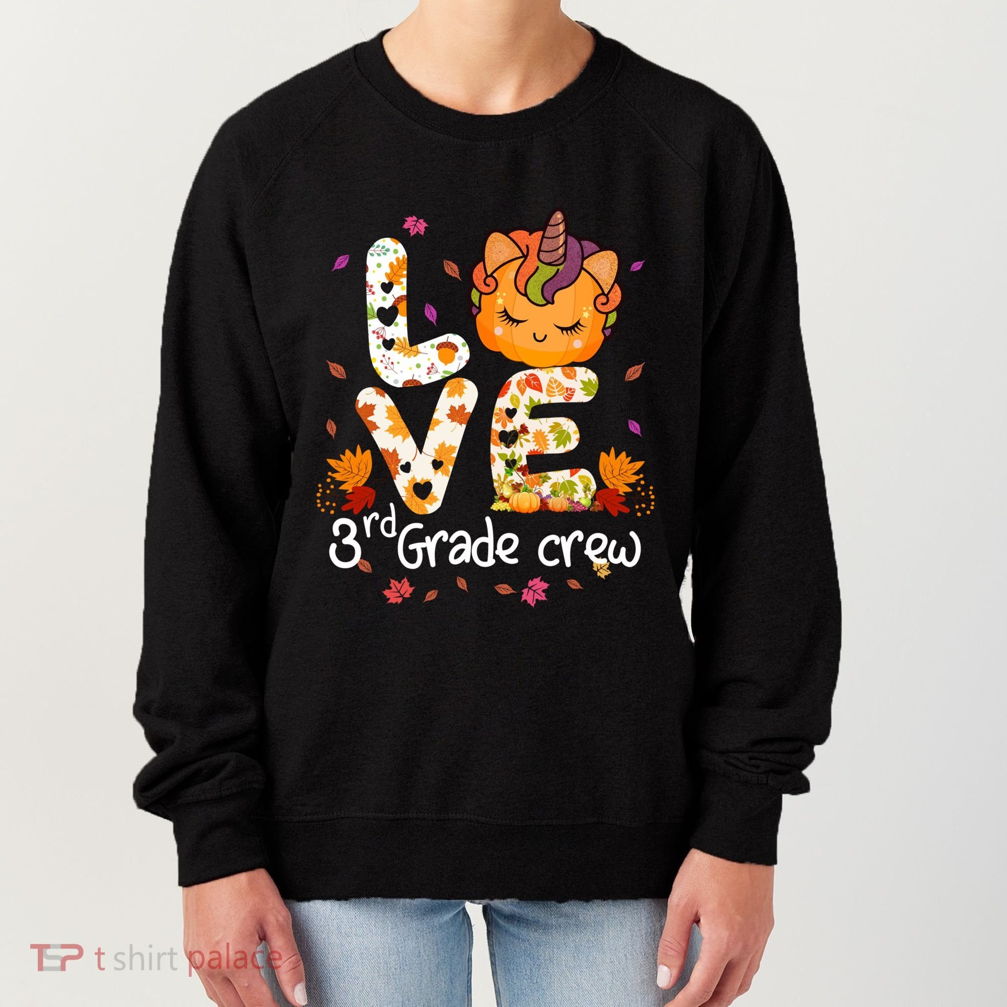 Love Third Grade Crew Unicorn Pumpkin Halloween Matching Great Gift Women's Sweatshirt