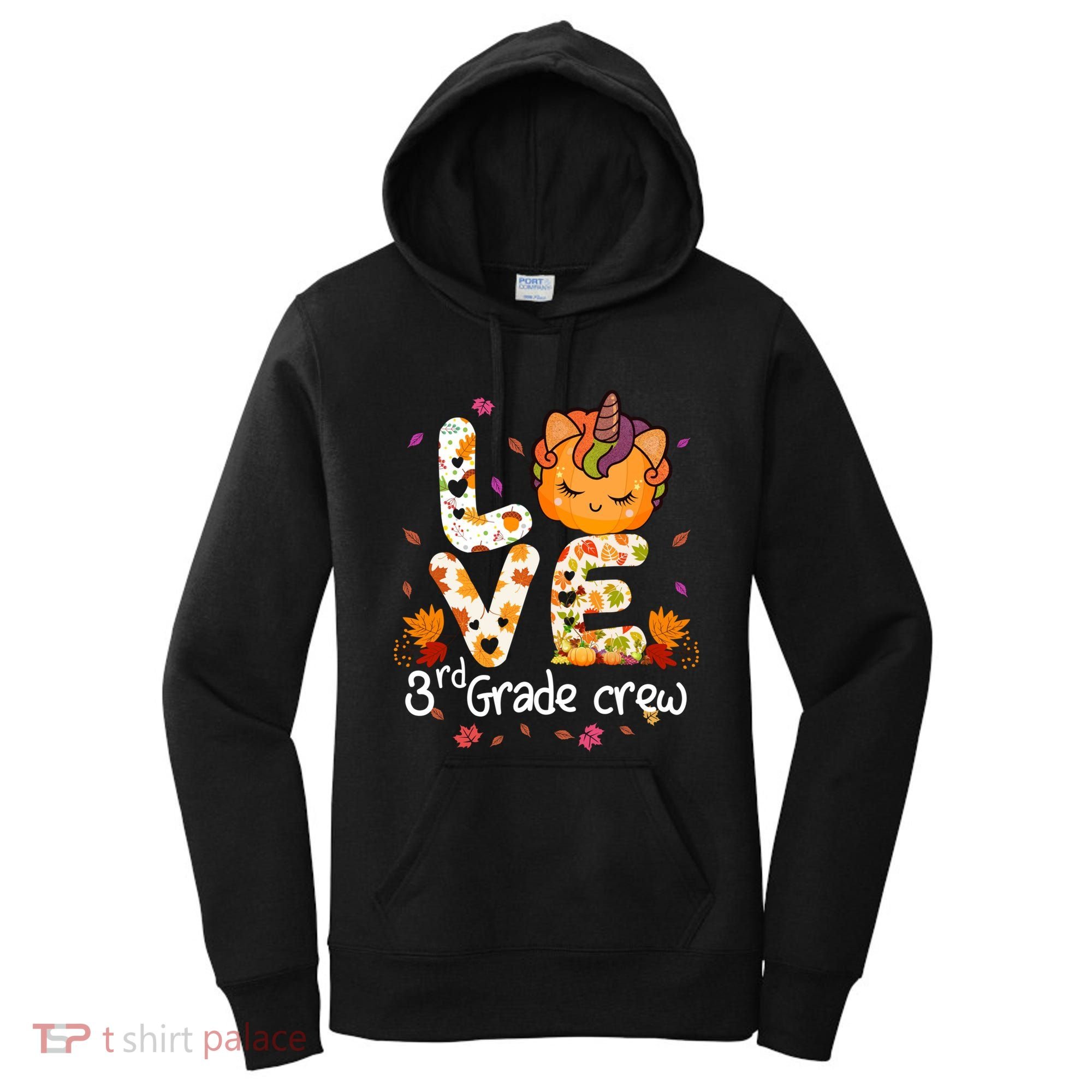 Love Third Grade Crew Unicorn Pumpkin Halloween Matching Great Gift Women's Hoodie