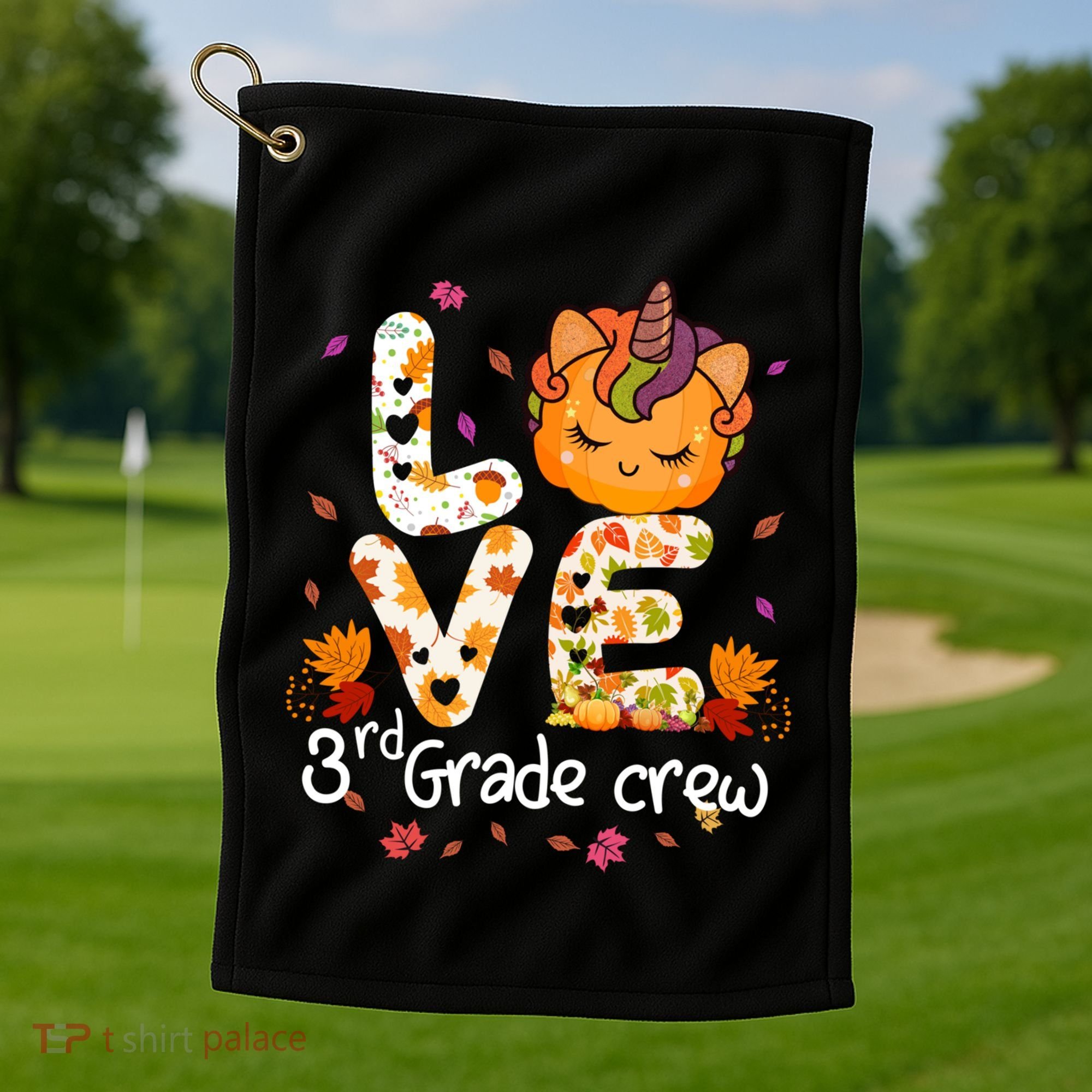 Love Third Grade Crew Unicorn Pumpkin Halloween Matching Great Gift Golf Towel