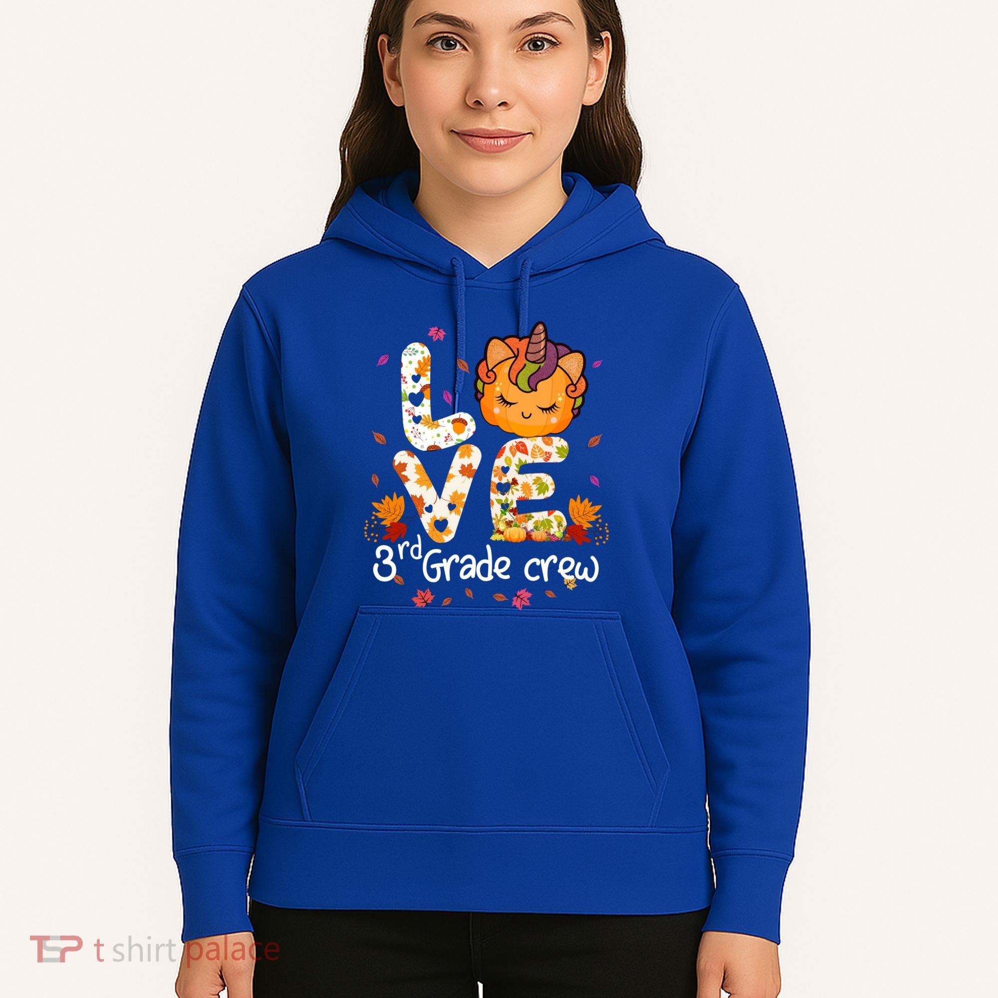 Love Third Grade Crew Unicorn Pumpkin Halloween Matching Great Gift Hoodie