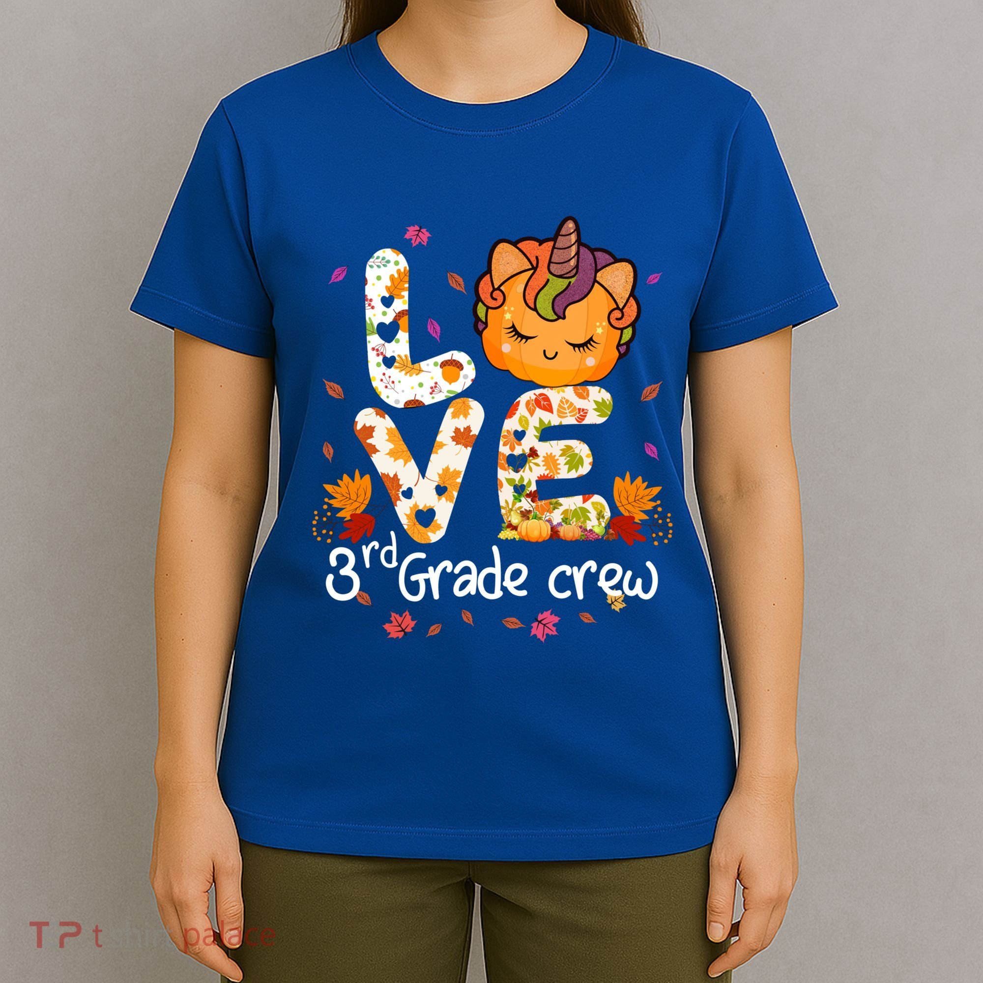 Love Third Grade Crew Unicorn Pumpkin Halloween Matching Great Gift T-Shirt