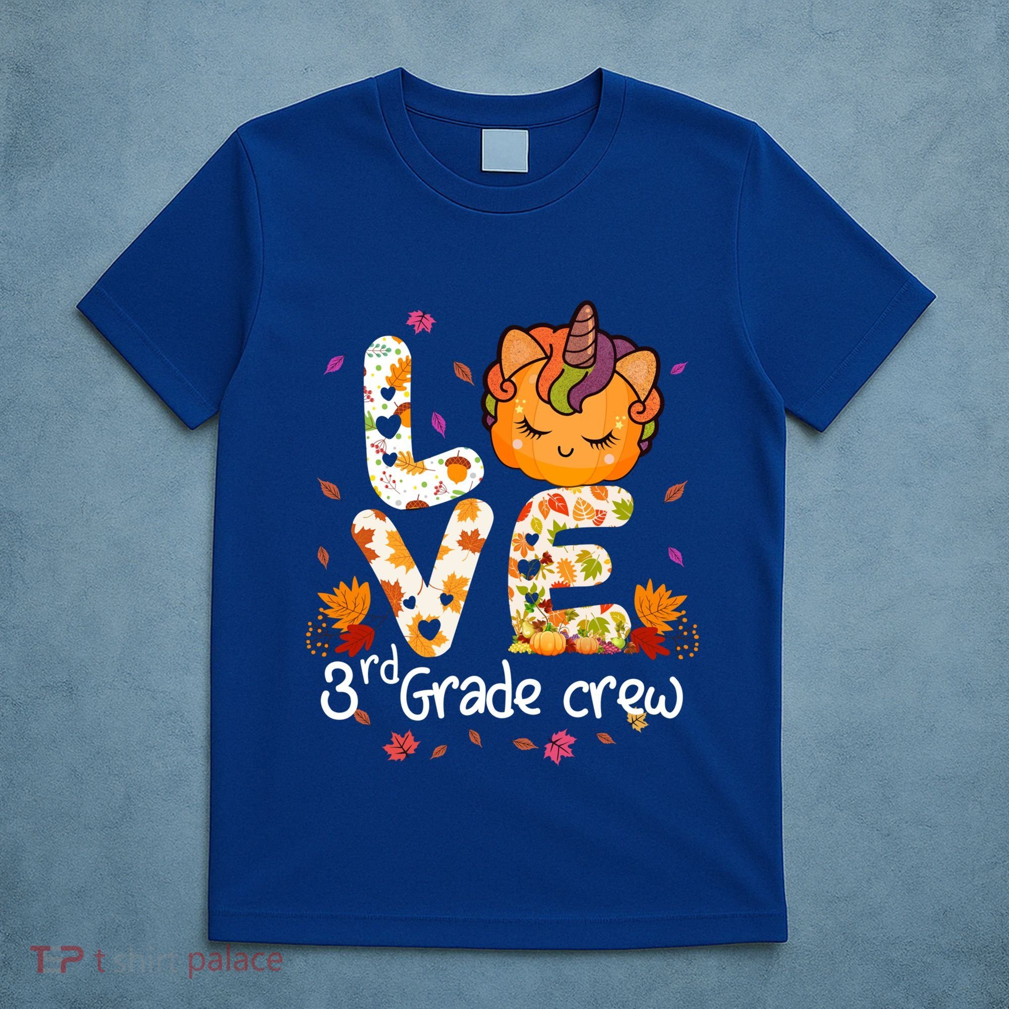 Love Third Grade Crew Unicorn Pumpkin Halloween Matching Great Gift T-Shirt