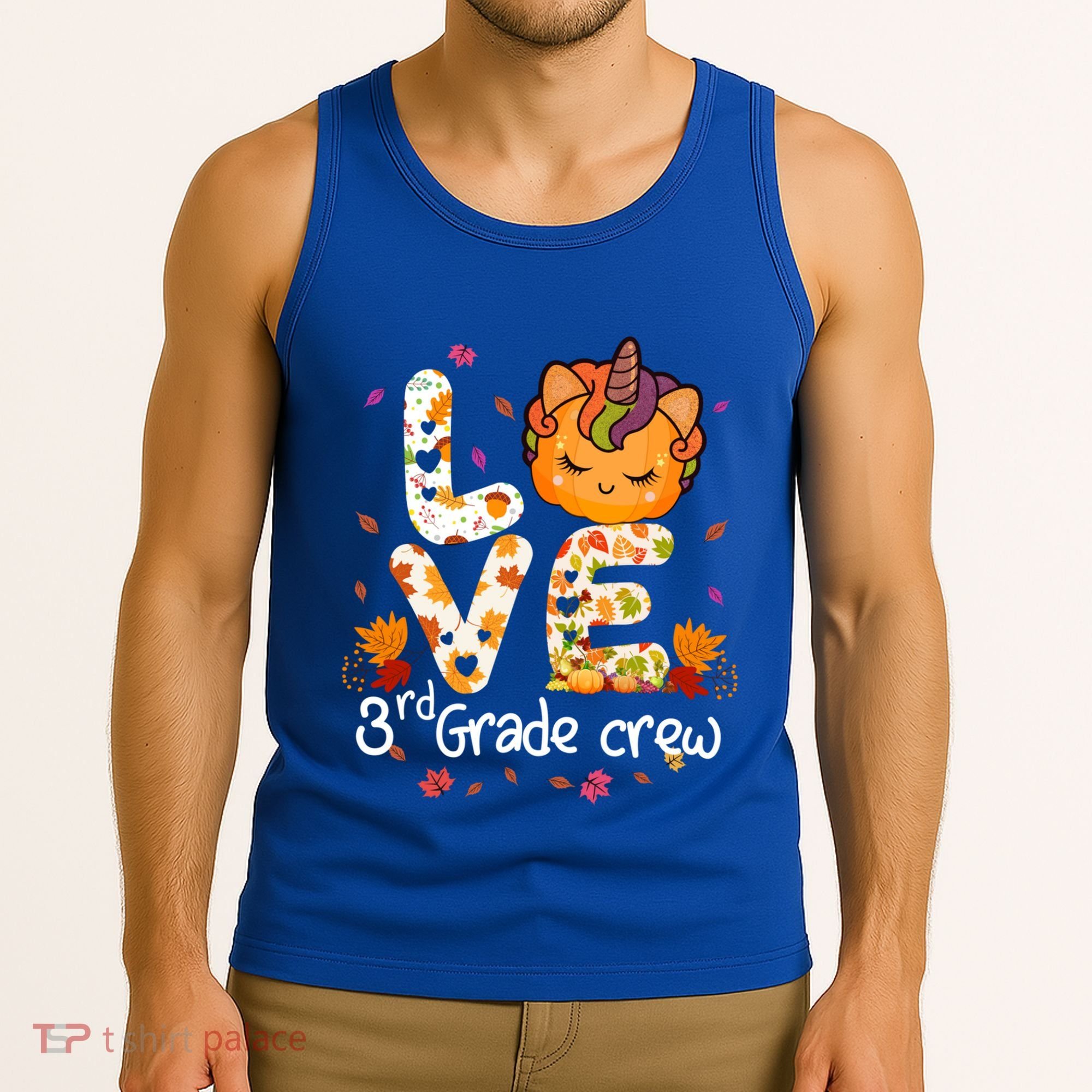 Love Third Grade Crew Unicorn Pumpkin Halloween Matching Great Gift Tank Top