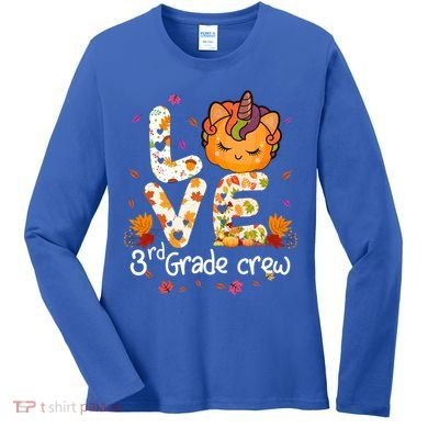 Love Third Grade Crew Unicorn Pumpkin Halloween Matching Great Gift Women's Long Sleeve Shirt
